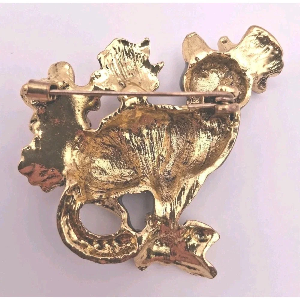 Vintage Inspired Enamel Floral Cat w/ Hats & Scarf Rhinestone Brooch  Whimsical